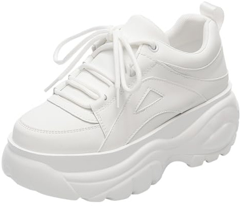 ANUFER Mujer Plataforma Alta Chunky Zapatos Deportivos Casual con Cordones Zapatillas de Papá Blanco SN02920 EU36