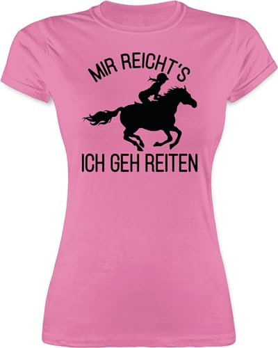 Shirt Damen - Pferde - Mir reichts ich GEH reiten - S - Rosa - pferdeshirts reitklamotten pferdeliebhaber Horse Tshirt reittshirts t-Shirt Frauen Pferd pferdespruch Reiterin Shirts Geschenke für