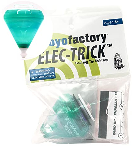 YoyoFactory ELEC-TRICK Spin Top con Rodamiento de Bolas y Cuerdas - Verde (Moderno Juguete de habilidad de estilo libre, Toupie, Trompo, Spintop, Peonza)