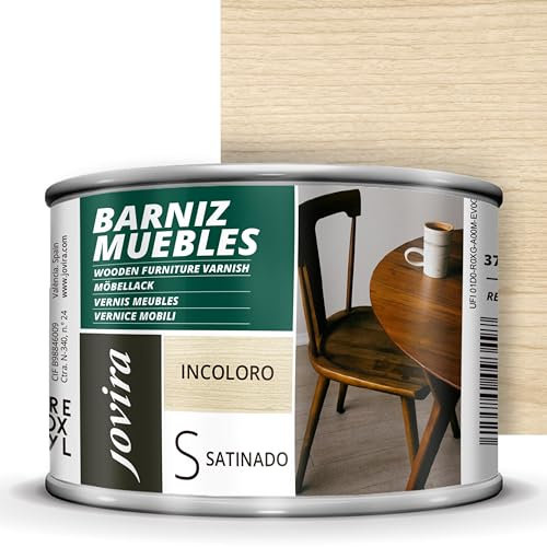 JOVIRA PINTURAS. BARNIZ MUEBLES, excepcional dureza y resistencia al rayado para todo tipo de maderas (375 Mililitros, Satinado)