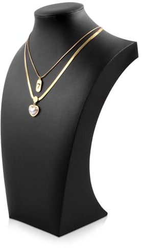 Homeanda Necklace Display Bust - PU Leather Jewelry Bust Stand for Photography, Boutique Display, and Home Organisation(Polyurethane-Black-13.4 x8.2)