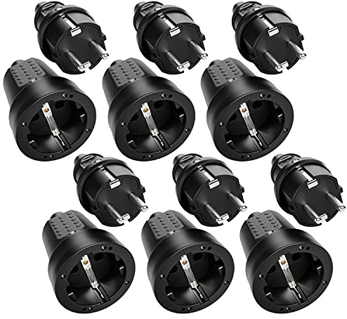 greate 6x clavija enchufe hembra y enchufe macho exteriores de goma con protección contra doblez, 230V, 16A, 3,7kW & IP44