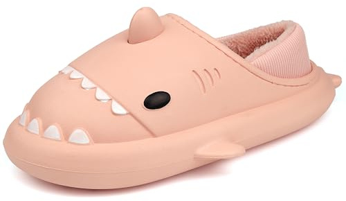 Lanivic Pantuflas de Invierno para Hombre Mujer Peluche Tiburón Zapatillas de Estar por Casa Impermeable Antideslizante Niña Niño Shark Interior Slippers