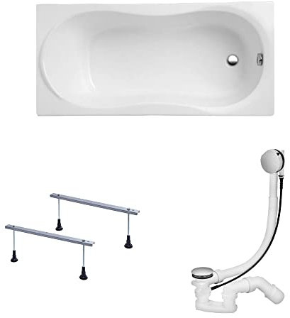 KOLMAN Badewanne GRACJA Rechteck 140x70 ohne Verkleidung, Ablaufgarnitur und Füßen Komplettset 3in1 Premium Original Acryl Wanne Siphon