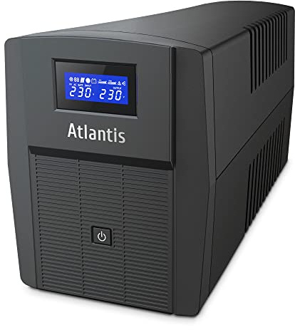 Atlantis A03-HP2003 Unterbrechungsfreie Sinuswelle 1500VA 900W Line Interactive, LCD-Display, USB-HID-Anschluss, 3 IEC Ausgänge + 2 Schuko-Steckdosen + Alim-Kabel, 2 Akkus 12V-9Ah, Schutz RJ45