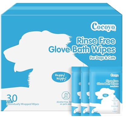 COCOYO Disposable Grooming Glove Wipes for Dogs & Cats I Fur Deodorizing I Fresh Moutain Pine Scent I Rinse Free & Bathing Gloves Wipes (30 Individually-Packed Glove Wet Wipes) (30 Individual Pack)