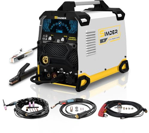 SSIMDER MIG Welder 200A Plasma Cutter Welder Combo 10 in 1 multiprocess Welder Pulse MIG/Gas MIG/Flux Core/HF TIG/Stick/Cut Aluminum Welder Welding Machine for Home DIY Outdoor