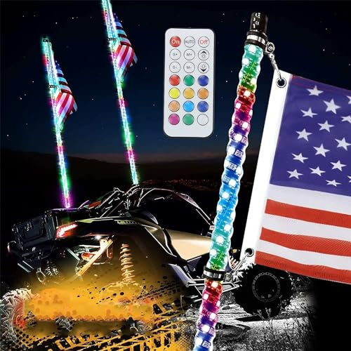 ELzEy LED Whip Lights Fouet LED RGB en Spirale de 3 Pieds, avec Base de Chasse, télécommande RF, fouets d'antenne éclairés pour UTV ATV RZR Trucks Buggy 4FT