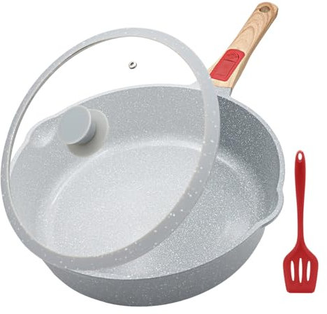 AIKENBBKK padella in ceramica 28 cm con coperchio, padella con rivestimento antiaderente con manico rimovibile, adatta a tutti i piani di cottura, adatta al forno e lavabile in lavastoviglie (Blu)