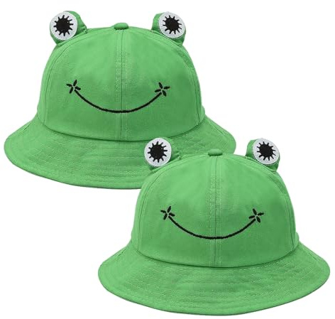 SKHAOVS 2 Pcs Sombrero de Pescador, Sombrero de Pesca Rana, Sombrero de Cubo Verano Rana, Gorros Sombreros de Pescador, Bucket Hat, Sombrero de Sol de Playa para Excursionismo Cámping Viaje