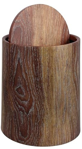 Alipis Holzimitat Mülleimer Mit Schwingdeckel 12 Zoll Runder Abfalleimer Für Küche Wohnzimmer Büro Praktischer Haushalt Papierkorb