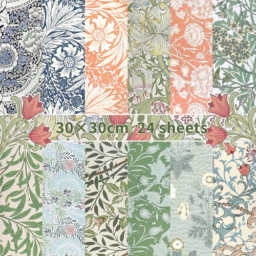 24 hojas de papel floral para álbumes de recortes, 30 cm x 30 cm, doble cara, vintage, flores decorativas, papel de manualidades para manualidades, tarjetas, suministros de diario