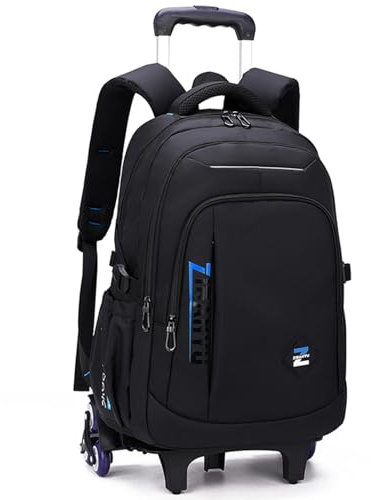 Amythe Zainetto per Ragazzo con Ruote, 30L Zaino Trolley Scuola Media e Superiore Leggero, Zaini Porta pc 15.6 Pollici Uomo con Carrello, Adatto per il Tempo Libero e i Viaggi, Nero