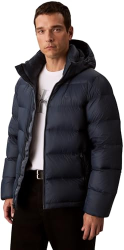 Calvin Klein Uomo Piumino Nylon Zip Off con Cappuccio, Blu (Ink), XXL