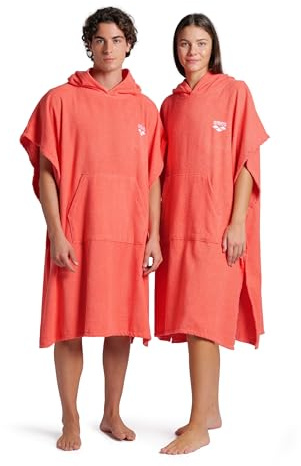 Arena Poncho Unisexe en Coton Doux à Capuche avec Poche Avant Facile à Changer après la baignade, Chaleur et Confort pour la Plage, la Piscine ou Le Surf, Corail/Blanc, Taille L/XL