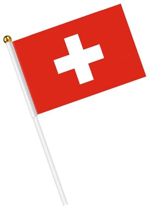 AhfuLife Petit Drapeau Suisse - 15Pcs Mini Drapeaux Suisse avec Poteau Solide Blanc de 30cm pour Décoration Jardin Bar, Coupe du Monde, Célébration Fête Nationale Euro Foot Match