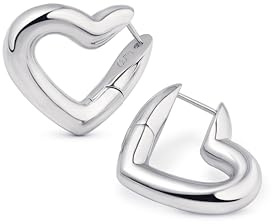 Amberta Pendientes Aro Corazón | Pendientes Corazón para Mujer | Regalo Bisutería para Mujer: Aros Gruesos Rodiados 25 mm