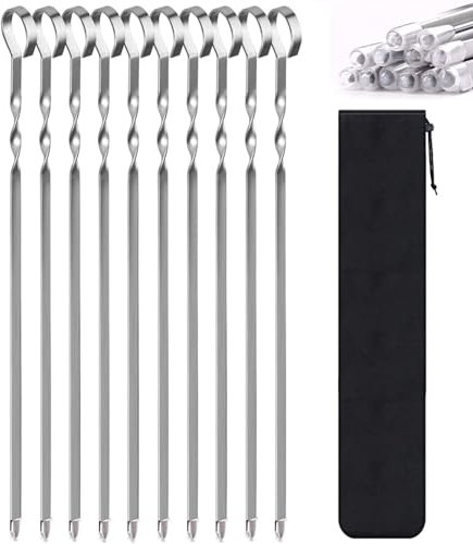 Set di 50 spiedini per barbecue in acciaio inox, Set Spiedini in Metallo Riutilizzabili Spiedini BBQ, BBQ Bastonelunghi spiedini piatti, per barbecue, carne, shish kebab e verdure