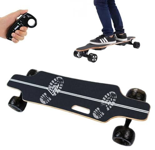 Schwarzes Elektrisches Longboard - 15km Reichweite, 25km/h Höchstgeschwindigkeit, 350W Nabenmotoren, 4-Gang-Fernbedienung, 90kg Tragfähigkeit, Tragegriff für Erwachsene und Jugendliche Anfänger