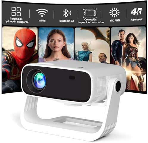 Proiettore intelligente Wielio Android 11, Supporto FHD 1080P 4K, 650 ANSI, WiFi6 & BT5.2, Basso Rumore (<30 dB), Supporto Regolabile a 120°, Correzione Trapezoidale, per Android/iOS/Switch/PS5