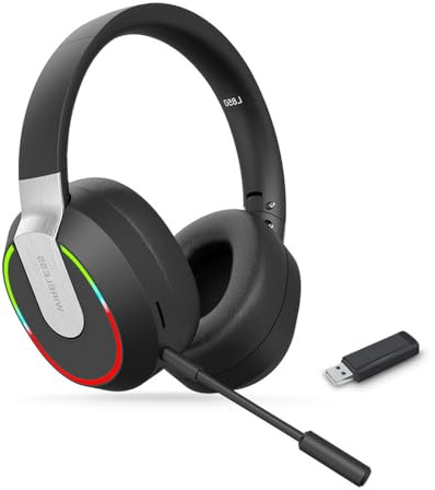 KissDate 2.4Ghz Wireless Gaming Headset, Bluetooth 5.1 Surround Sound Gaming Headphones with Noise Canceling for PS5 PS4 PC