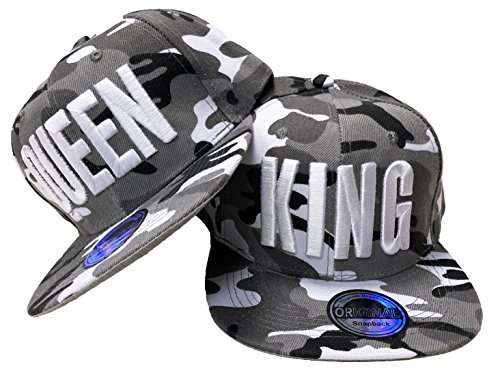 JameStyle26 King & Queen Snapback Set USA Cap Kappe Basecap Mütze Trucker Cappy Kult (King & Queen Camou Grau Set)