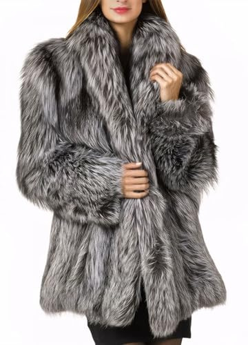 Tngan Womens Fuax Fur Coat Winter Warm Fluffy Faux Fur Parka Jacket Thick Plus Size Outerwear Overcoat (Silver Grey, XXXX-Large)