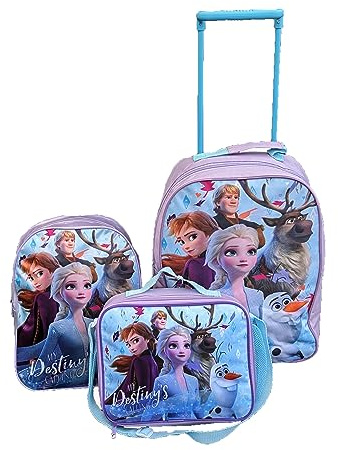 Frozen Backpack, Trolley Holiday Suitcase and Lunch Bag, Travel Set, Kids Luggage Bundle (Frozen Standard Trolley Set)
