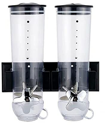 SHZICMY 2 Müslispender, 3L Cerealienspender Wand, Cornflakesspender Doppel-Spender mit Stopfen und Tasse für Müsli, Cornflakes, Cerealien und Süßigkeiten (Schwarz)