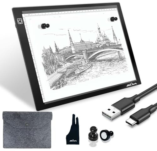 Leuchttisch A4, Magnetisch Leuchtplatte Zeichnen, Abpausen Lichtpad, Light pad für Kinder, Künstler, Animation, Skizzieren, Tattoo with Künstlerhandschuh und Stasche
