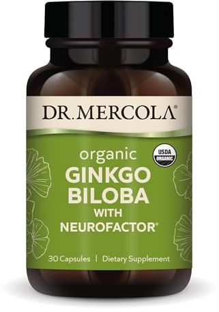 Dr. Mercola Organic Ginkgo Biloba with NeuroFactor - Supports Brain Health - Standardized Ginkgo Leaf Extract - Polyphenol-Rich Coffee Fruit - 30 Capsules