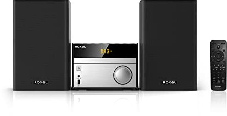 ROXEL RCD-280 Micro Hi-Fi CD Player with DAB/DAB+ and FM Radio Compact Hi-fi System/Multi playback/BT Wireless/USB / MP3 / AUX, Amber LED display, 3 Metres long Speaker Cables, 30W RMS
