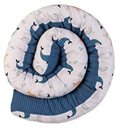 ULLENBOOM ® Baby Kuschelschlange 200x13 cm Blau-Wale (Made in EU) - Kuschelschnecke in vielen Farben und Größen, Bezug: 100% OEKO TEX Baumwolle, Nackenrolle, Kopfschutz für Wickeltisch