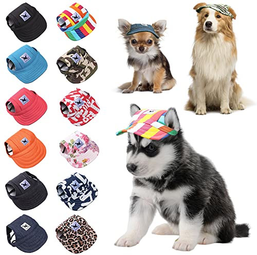 URFEDA Hunde Mütze Basecap Baseballmütze für Haustiere Hund Sport Hut Hunde Sonnenhut Sommer Einstellbare Sonnenschutz Hut Reise Hut mit Ohrlöcher und Verstellbarem Kinnriemen Familienhüte Draussen