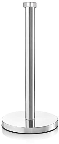 Kitchen Roll Holder Pole | Heavy Duty Kitchen Towel Stand, Worktop Paper Holder Brushed Stainless Steel | Free Standing Stick Paper Stand with Weighted Base