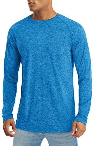 MAGCOMSEN Funktionsshirt Herren Langarm UV Schutz Outdoorshirt Lässig Gym Shirt Leicht Schnelltrocknend Meerblau M