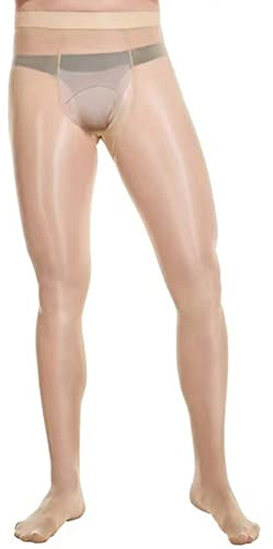 HTRUIYATY Collant Homme Sexy Pantalon 8 den Collants Brillant Sous-Vêtement Bas Transparents Taille Haute-Beige