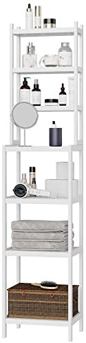 FOREHILL Badregal Standregal Schmal mit 7 Ablagen Badezimmerregal Küchenregal mit Kippsicherrung für Bad Küche 160x36x28cm Weiß