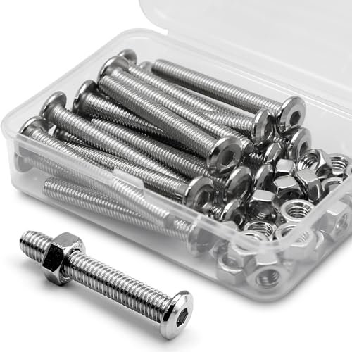 (20 pcs) M6 x 40mm Flat Round Hexagon Socket Head Screws Bolts and Nuts Set 304 Stainless Steel 18-8