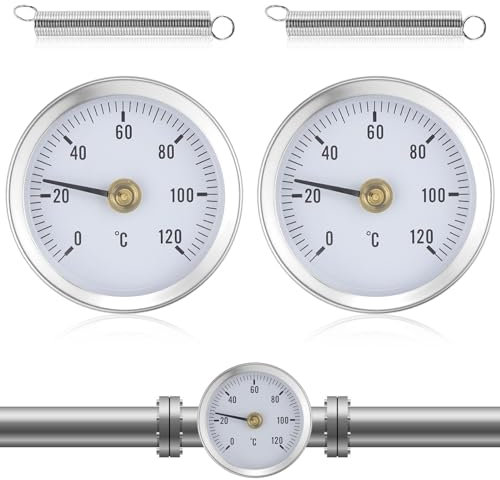 Anlegethermometer Heizungsrohr 2 Stück Mit Aufsteckfeder 63 mm Heißes Wasser Rohr Thermometer Zeigerthermometer Für Rohre 0-120℃ für Heizkörperrohrtemperatur, Heim & Industrie