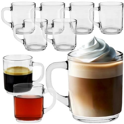 My-goodbuy24 Teegläser mit Henkel, 12er Set Gläser, Kaffeegläser 250 ml, Trinkgläser, Perfekte Größe für Tee, Kaffee, Wasser, Eistee, Saft, Glühwein, Kalte und Heiße Getränke, stapelbares