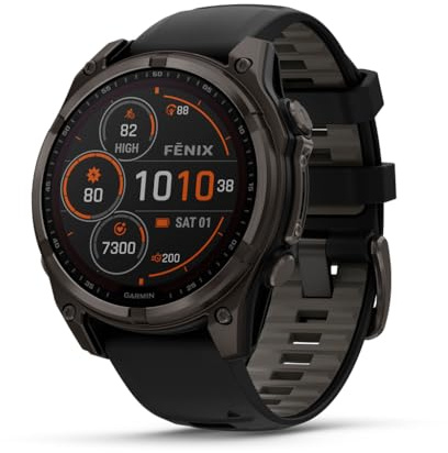 Garmin fēnix® 8 – 47 mm Solare, AMOLED, Zaffiro, Premium Multisport GPS Smartwatch, lunga durata della batteria, Dive-rated, torcia LED integrata, grigio carbonio DLC titanio con cinturino grigio