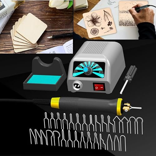 Brandmalstation, Brandmalerei Lötkolben Set,Bastelset Lötstation Lötkolben Set,Brennkolben 25W mit 30 Drahtfedern, 8 Holzstücke für Holz