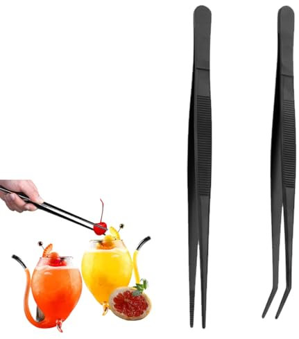 MIRKUZI Pinze da cucina Set di 2 pinzette da cucina da 16 cm, pinzette curve, pinzette dritte, utensili da cucina per cucinare, fissare frutti di mare e grigliare