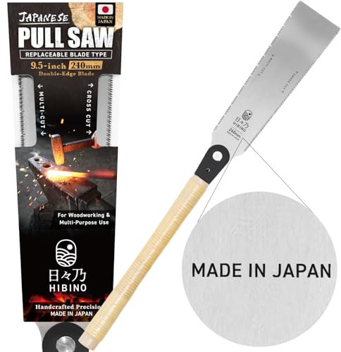 HIBINO Sierra japonesa Ryoba de 9.5 pulgadas | Dientes multicorte y corte cruzado | Hoja ligera de doble filo para cola de milano, espigas y carpintería | Hoja reemplazable | Requiere montaje simple |