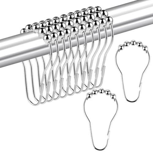 Fogcosy 14 Pcs Stainless Steel Shower Curtain Hooks with Roller Balls, Rust-Resistant, Heavy-Duty Closure, Suitable for Standard Bathrooms