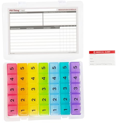 5 Times a Day Weekly Pill Box Organizer Case, Secure 7 Day Pillbox with Medication Schedule (5 Time-a-Day)