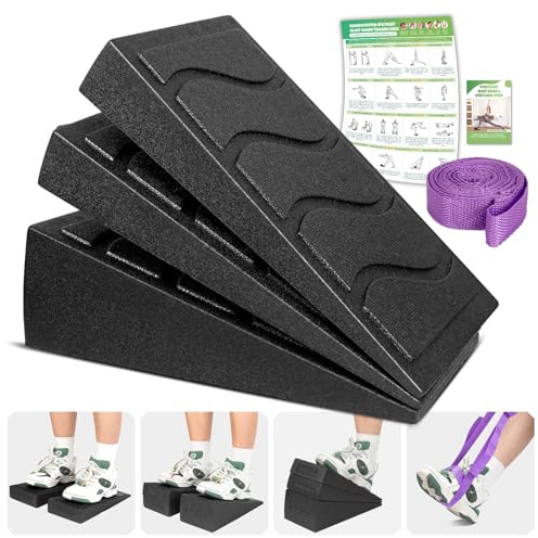 Squat Wedge Block, 5 Adjustable Angles Slant Board for Calf Stretching with Stretching Strap & Poster, 520 LBS Heel Elevated Squat Wedge Capacity for Yoga, Ankle Physical Therapy & Mobility