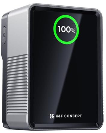 K&F CONCEPT 99Wh Batterie V Mount avec 100W Charge Rapide PD, 14.8V/6700mAh Mini Batterie V Lock avec DC/D-Tap/Double USB-C/USB-A/Écran TFT/Câble de Charge 240 W pour Camera, Caméscope, Moniteur