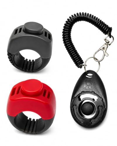 DLPRK 3 Piezas Set de Clicker para Perros con Anillo de Dedo Accesorios de Entrenamiento para Perros, Gatos y Caballos, Ideal para Adiestramiento Positivo
